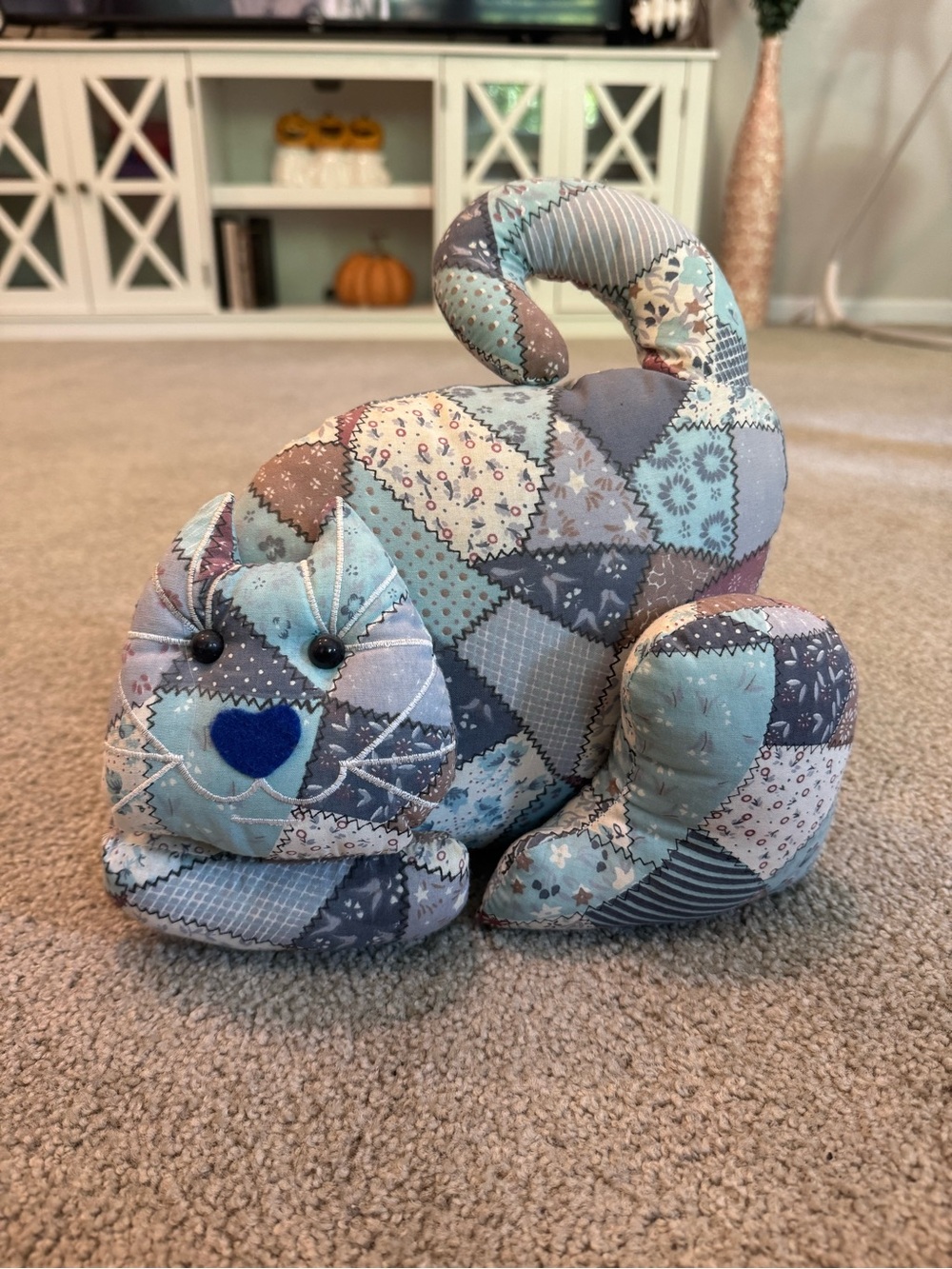 Vintage Cat Pillow Doorstopper Patchwork Quilt Fabric Farmhouse Cottagecore